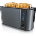 Produktbild: Arendo Toaster 4 Scheiben, Langschlitztoaster, Langschlitz, Edelstahl, 1500W, Display mit Restzeitanzeige, Brötchenaufsatz, Defrost Funktion, Wär... - Grau