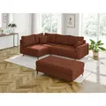 Produktbild: S-STYLE MÖBEL - Kai - Ecksofa mit Schlaffunktion und Hocker mit Braun Holzfüßen im skandinavischen Stil aus Terrakotta Cord-Stoff, Ottomane links - Orange