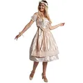 Produktbild: dressforfun Dirndl Damen Midi, Trachtenrock Trachtenkleid mit Schürze, halblanges Dirndlkleid mit Rüschen und Spitze, Trachtenmode Damen für Oktoberfest, mit Dirndl Bluse kombinierbar, beige/Silber