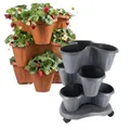 Produktbild: Pflanzturm Erdbeerturm Pflanzkübel auf Rollen Vertikaler Garten Kräuterspirale Säulentopf Set 3 Ebenen Kräutergarten Roller Blumentopf stapelbar (Terracotta)