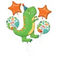 Produktbild: Amscan 4067001 - Folienballon Happy Birthday Dinosaurier, 5 Stück, Ballon Bouquet, Helium Ballons, Luftballons