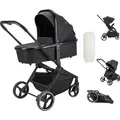 Produktbild: Booboo Jazzi Kinderwagen, 2 in 1 Kombikinderwagen mit Sportwagen + Babywanne, ab Geburt bis 22 kg, leicht, kompakt, große Räder - Black - Schwarz