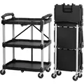 Produktbild: Mahlzeit - Faltbarer Servierwagen Mit Rollen, Belastbar Bis 150 Kg, 3 Etagen Lagerregal, Schwarz