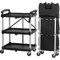 Produktbild: Mahlzeit faltbarer Servierwagen mit Rollen, belastbar bis 150 kg, 3 Etagen Lagerregal, Schwarz - Schwarz