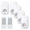 Produktbild: HBN Funksteckdosen Set aus 5 Steckdosen mit 2 Fernbedienungen, 3680W Ferngesteuerte Stecker für Innen Weihnachtsdeko, Haushaltsgeräte, Reichweite 30m, Weiß