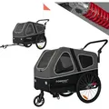 Produktbild: Doggyhut S-Line XXL Hundeanhänger & Hundebuggy mit Federung 2 in 1 Hunde Fahrradanhänger Jogger gefedert bis 45 kg - Grau/Dunkelgrau/Hellgrau/Schwarz