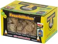 Produktbild: Feuerbällchen - das Original - zum Anzünden von Kachelofen, Kamin, Herd, Grill, Lagerfeuer - aus reinen Naturprodukten - unempfindlich gegen Nässe - Made in Germany - 0,5 kg Schachtel (ca. 40 Stück)