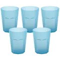 Produktbild: Engelland - 5 x Plastikbecher, Trinkbecher, Hell-Blau, Frostoptik, 400 ml, Eichstrich, bruchfest, stapelbar, Mehrweg, Kunststoff, wiederverwendbar, Party-Becher, Trink-Glas