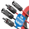 Produktbild: 2X 5 Meter Solarkabel 4mm2 H1Z2Z2-K schwarz & rot - PV Kabel 4mm2 UV-beständig - Solarleitung 4mm2, PV Leitung, Photovoltaik Montage Zubehör, Solar Kabel 4qmm von ABSINA