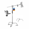Produktbild: pixly® Galgenstativ aus Edelstahl; Verstellbares Profi C-Stativ mit Galgenarm für Fotostudio & Video; Beleuchtungsstativ mit Schildkrötenbasis & Griffkopf; Lichtstativ 96–260 cm höhenverstellbar
