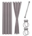 Produktbild: Cozyor Praktisches Set ohne Bohren: 2X Vorhang + 1x Klemmstange Silber 111-200 cm + 2X Raffhalter mit Magnet Blickdicht & verdunkelnd, als Raumteiler, Fenster & Tür Hellgrau Thermovorhang 160x135cm