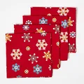 Produktbild: HOMESCAPES 4er-Set Weihnachts-Servietten rot mit Schneeflocken-Motiv 45x45 cm, hochwertige Stoffservietten aus 100% Baumwolle, Tischservietten waschbar