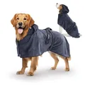 Produktbild: FLUFFINO Hundebademantel Dunkelblau Gr. M | Soft, saugstark, waschbar, schnell trocknend | Tierhandtuch + Klettverschluss | Badetuch für mittelgroße Hunde | Haustierzubehör