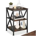 Produktbild: tectake® Beistelltisch aus Holz und Metall, Nachttisch mit 3 Ebenen, X-förmige Streben, Industrie-Design, Vintage Couchtisch, schwarzes Metallgestell (Industrial Dunkelbraun)