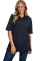 Produktbild: Ulla Popken Damen große Größen Übergrößen Poloshirt, T-Shirt mit Samtband-Knopfleiste, Basic-Shirt, Polokragen, Baumwolle Marine 62+ 637297755-62+