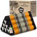 Produktbild: livasia Rückenstützkissen mit Muster - 30x50x30cm - Dreieckskissen für den Garten, Keilkissen mit Kapok, vegan und handgefertigt, Meditationskissen (Schwarz/Orange)