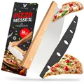 Produktbild: Villkin Pizzamesser mit 32cm Klinge - Scharfer Pizzaschneider aus Edelstahl mit Holzgriff - Großes Wiegemesser effektiver als Pizzaroller (Groß)