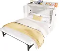 Produktbild: Schrankbett mit Mehrfachsteckdose und Schubladen, 140x200cm, Wandklappbett, horizontal klappbar, platzsparend, Leinen
