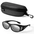 Produktbild: BEZZEE PRO Silberfarbene Polarisierte Überzieh Sonnenbrille mit Etui - UV400-Schutz & Blendschutz - Sonnenbrille für Brillenträger Geeignet zum Angeln & Golfen - Überziehbrille Damen & Herren