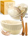 Produktbild: KRUSTENZAUBER Gärkorb zum Brotbacken + Bäckermesser - Set aus 2x Gärkörbchen u. 2x Teigmesser - Brot Backen Zubehör, Brotkorb, Brotbackform, Sauerteig Startet Set, Teigschneider, Gärfolie Brot, Rattan