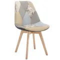 Produktbild: WOLTU Esszimmerstühle 1er Set, Küchenstühle mit Patchwork Design, mit Massivholz Beinen, Leinen, bis 150 kg belastbar, Grau+Khaki