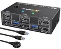 Produktbild: Displayport KVM Switch 2 PC 2 Monitore 8K@30Hz 4K@144Hz,MLEEDA Dual Monitor KVM Switch mit 4 USB3.0 Port für 2 PC teilen 2 Monitor und Tastatur Maus Drucker, Kabelfernbedienung,USB-Kabel Inbegriffen