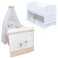 Produktbild: Baby-Delux Babybett Kinderbett Jack 140×70 weiß inkl. Schublade Bettwäsche komplett Set Traumland Beige