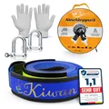 Produktbild: Kiwan Abschleppseil Offroad Zubehör Set 10 Tonnen, 5M x 5CM – Geprüfte Qualität – Reißfester Bergungsgurt für Wohnmobil, Auto, LKW, Pkw – Notfall Abschleppseil für Geländefahrzeuge.