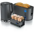 Produktbild: Arendo 3-teiliges Frühstücksset, Wasserkocher ELEGANT 1,5l, 4-Scheiben Toaster, 6er Eierkocher, Grau