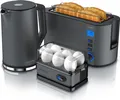 Produktbild: Arendo 3-teiliges Frühstücksset, Wasserkocher ELEGANT 1,5l, 4-Scheiben Toaster, 6er Eierkocher, Grau