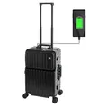 Produktbild: Roma Handgepäck Trolley mit USB und Getränkehalter Alu-Rahmen, PC Hartschale Schwarz