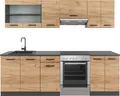 Produktbild: Küchenzeile Vicco Raul Goldkraft Eiche/Anthrazit 240 cm , AP Schwarz gemustert, Model 38758