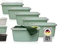 Produktbild: Hausfelder Wäschewanne Set 6er – 35L Wäschewannen mit Henkel und Griffen – Stabil & Wetterfest – Stapelbar Plastik Wäschekorb – BPA-frei 58x37x25cm – Grün