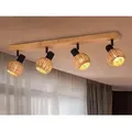 Produktbild: Deckenstrahler TAVAR 4-flammig Holz mit Rattan Schirmen, Breite 70cm