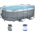 Produktbild: Bestway Frame Pool 305 x 200 x 84 cm | Ovaler Pool mit Kartuschenfilteranlage