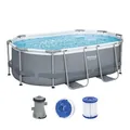 Produktbild: Bestway Power Steel Frame Pool Set, oval, mit Filterpumpe 305 x 200 x 84 cm, grau, 5614A