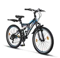 Produktbild: Chillaxx Bike Falcon Premium Mountainbike in 24 und 26 Zoll - Fahrrad für Jungen, Mädchen, Damen und Herren 21 Gang-Schaltung - Vollfederung (24 Zoll, Schwarz-Blau V-Bremse)