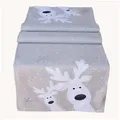 Produktbild: texpot Tischdecke Tischläufer Stickerei lustiger Elch Winter Weihnachten Deko (1-tlg) beige rechteckig | 40 cm x 140 cm