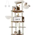 Produktbild: Feandrea Kratzbaum groß, 197cm, Katzenbaum XXL, modern, mehrstöckiges Katzenhaus, Katzenbürste, Tunnel vintagebraun - Braun