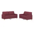 Produktbild: vidaXL Sofa 2-tlg. Sofagarnitur mit Kissen Weinrot Stoff