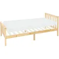Produktbild: Holzbett 90x200 Cm Natur Mit Matratze H:10cm, Kiefernholz, Massivholz Bettgestell Mit Lattenrost & Füße, Einzelbett Mit Kopf- Und Fußteil, Bett Für Kinder & Erwachsene, Kinderbett Jugendbett - Ml-design