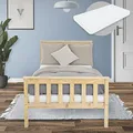 Produktbild: ML-Design Holzbett 90x200 cm Natur mit Matratze H:10cm, Kiefernholz, Massivholz Bettgestell mit Lattenrost & Füße, Einzelbett mit Kopf- und Fußteil, Bett für Kinder & Erwachsene, Kinderbett Jugendbett