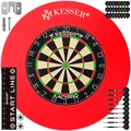 Produktbild: KESSER® Profi Dartscheibe Sisal – Steeldart Dartboard Set 9 Pfeilen mit Metallspitze, 24 Pro Flights & Zubehör, selbstheilend, Wandmontage, Steeldartscheibe Dartboard, inkl. Montageset