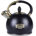 Produktbild: Wasserkessel 3L Schwarz Gold Induktion Flötenkessel Edelstahl VILDE 199001