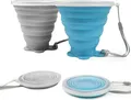 Produktbild: Faltbarer Reisetasse Silikon Kunststoffdeckel für Camping Wandern Picknick 2 Stü