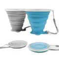 Produktbild: ddLUCK Silikon Faltbare Becher mit Kunststoff 2 Stück (1er Pack), Blau & Grau