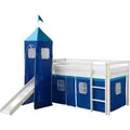 Produktbild: Homestyle4u Hochbett 90x200 Weiß Vorhang Blau 521