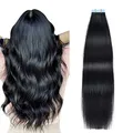 Produktbild: SUYYA Tape Extensions Echthaar,Invisible Tape in Extensions Echthaar Seidig Gerade Remy Tape Haarverlängerungen Echte Menschliches Haar 12 Zoll 30cm 20 Stück 40G #1 Tief Schwarz