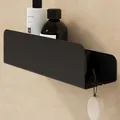 Produktbild: Dolvhin Duschablage ohne Bohren | Edelstahl Duschregal mit Ablaufrillen | Duschkorb zum Kleben | Badregal Selbstklebend | Badezimmer Wandregal | Shampoo Halterung Dusche & 2 Haken | Schwarz Matt
