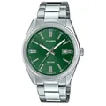 Produktbild: Casio Unisex Quartz Armbanduhr, 39.00mm GehäusegröÃŸe mit grün analog Zifferblatt und Silber Metallarmband Armband MTP-1302PD-3AVEF